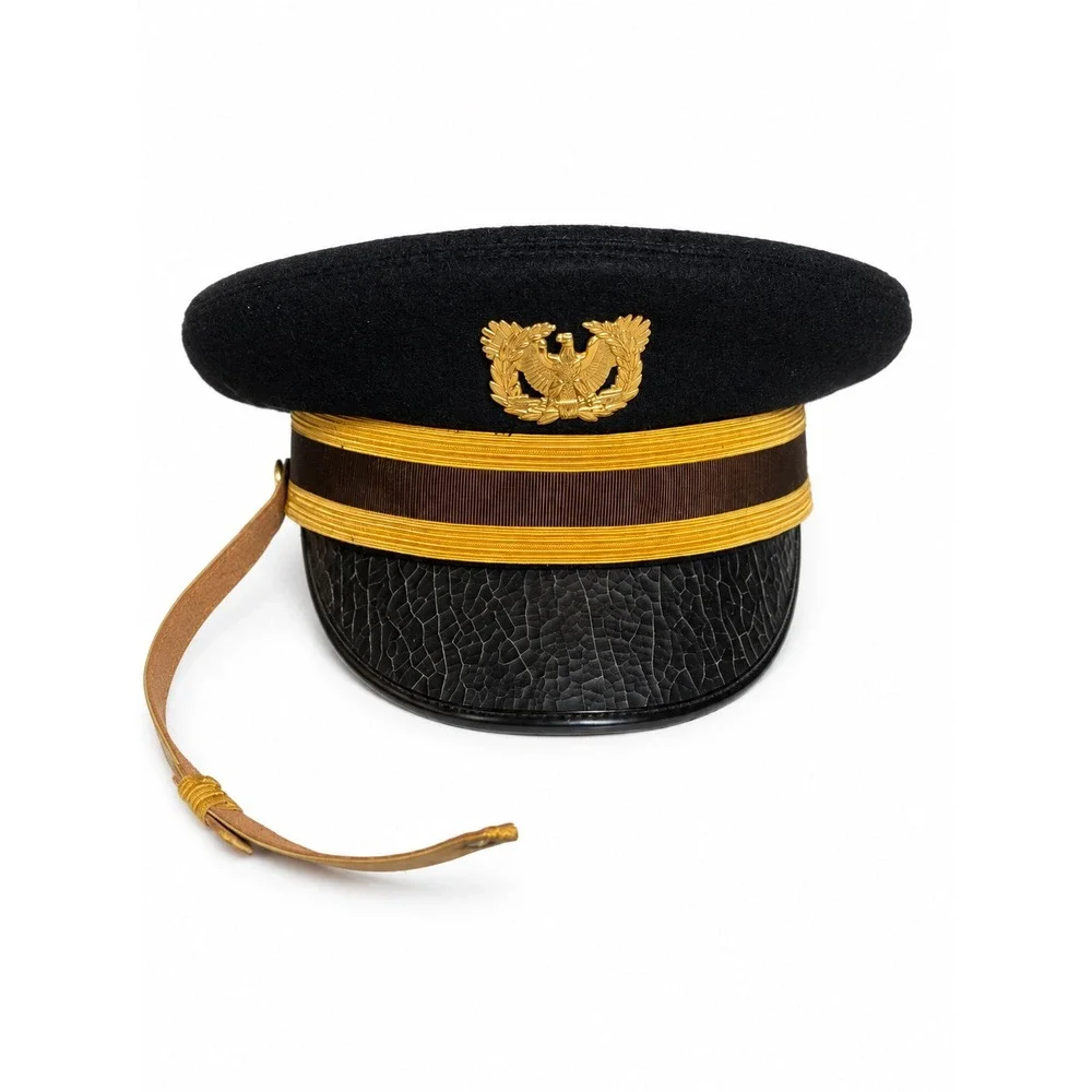 Vintage Flight Ace Pilot Visor Cap Black Wool Military Service Hat Size 6 7/8